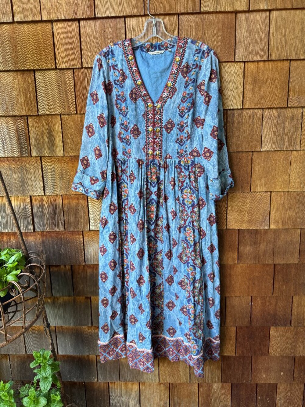 Soft Surroundings Blue Bold Print San Remo Midi Dress in Women's Large